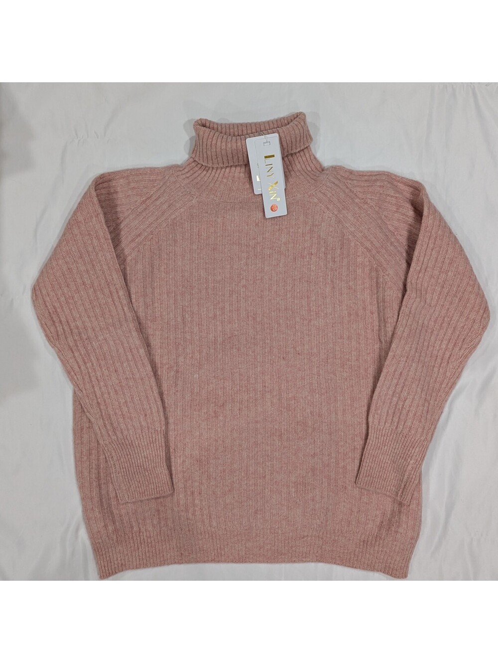 Liny Xin 100% Merino Wool Ribbed Turtleneck Sweater Pink Tagged XXL Fits US L/XL - Picture 2 of 10